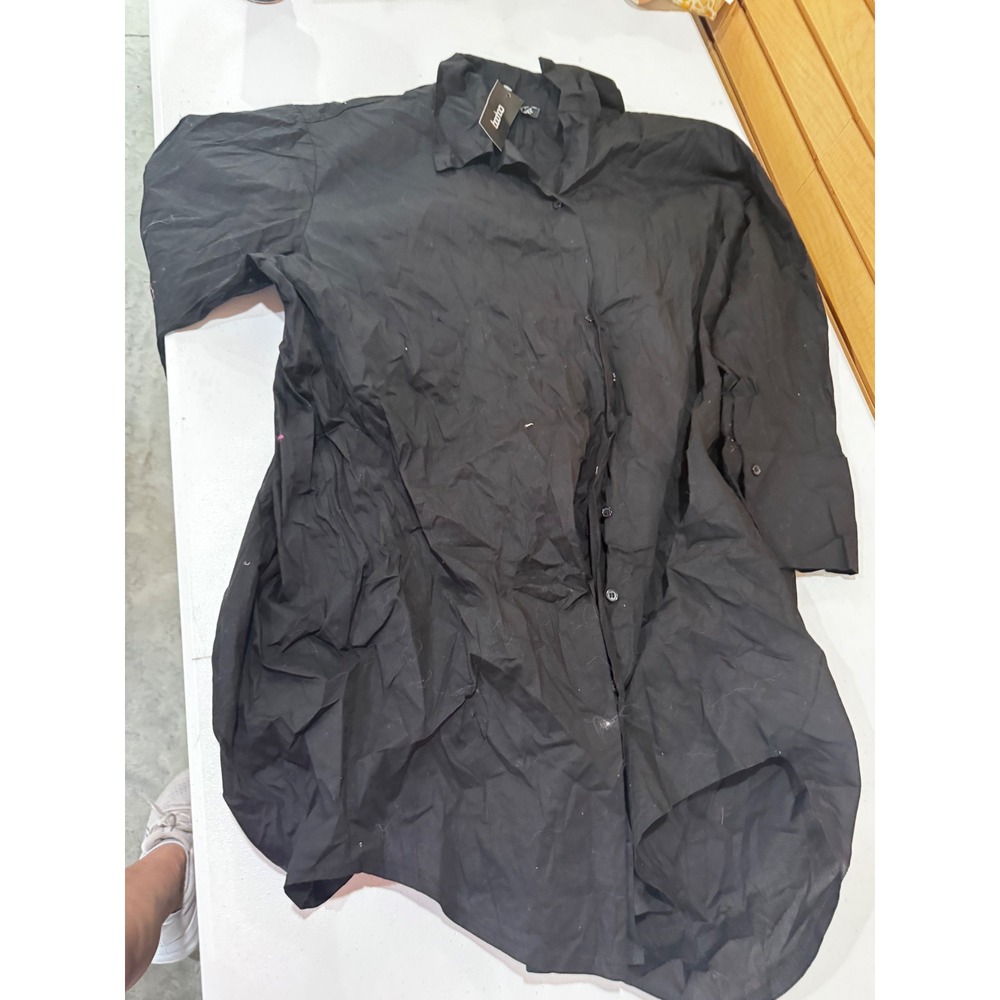 Boohoo Womens Black Long Sleeve Button Down Shirt Dress Plus Size US 24 NWT